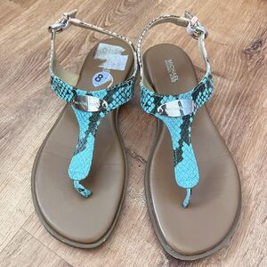 Michael Kors Shoes Womens Size 8.5M Blue Python Snake Print Thong Sandals Buckle